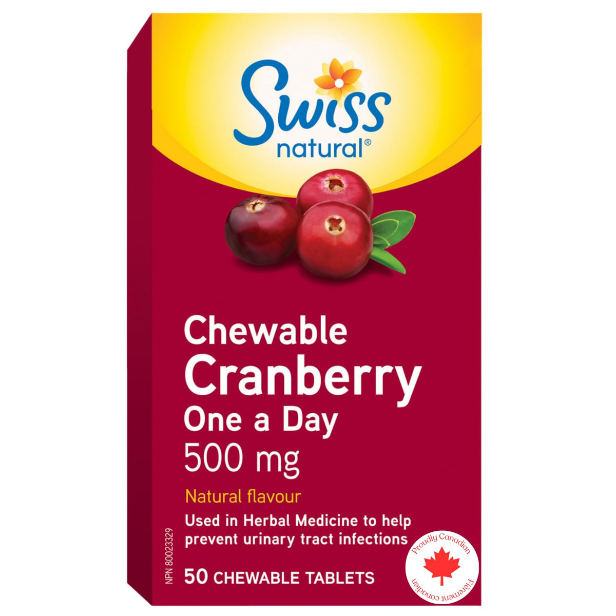 Swiss Natural – Cranberry Chewable Tablets 500mg | Prevents Urinary Tract Infections | Non-GMO, Gluten Free | No Artificial Flavours, or Preservatives | 50 Count