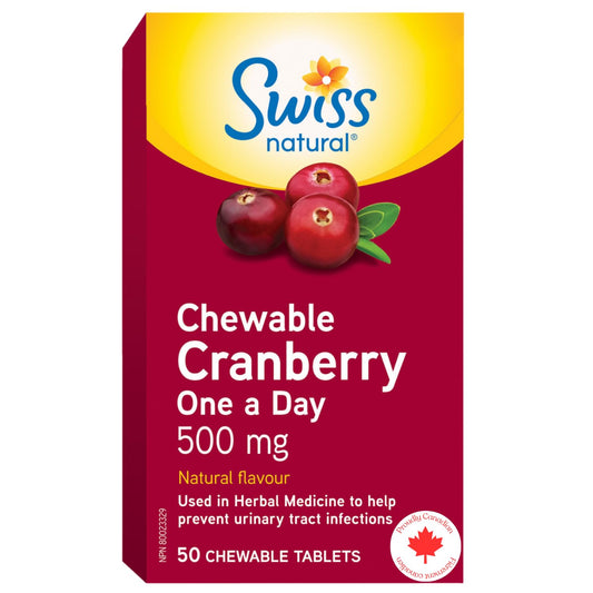 Swiss Natural – Cranberry Chewable Tablets 500mg | Prevents Urinary Tract Infections | Non-GMO, Gluten Free | No Artificial Flavours, or Preservatives | 50 Count