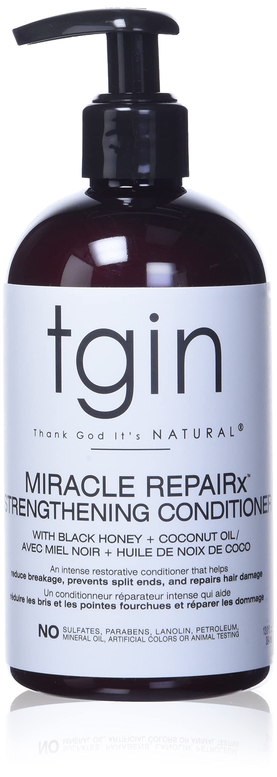 TGIN Miracle Repairx Strengthening Conditioner with Black Castor Oil & Biotin, Nourishing and Moisturizing for Curly, Coily, or Wavy Hair. Made without Sulfates, Parabens, Lanolin 384 ml Pump Bottle
