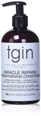 TGIN Miracle Repairx Strengthening Conditioner with Black Castor Oil & Biotin, Nourishing and Moisturizing for Curly, Coily, or Wavy Hair. Made without Sulfates, Parabens, Lanolin 384 ml Pump Bottle