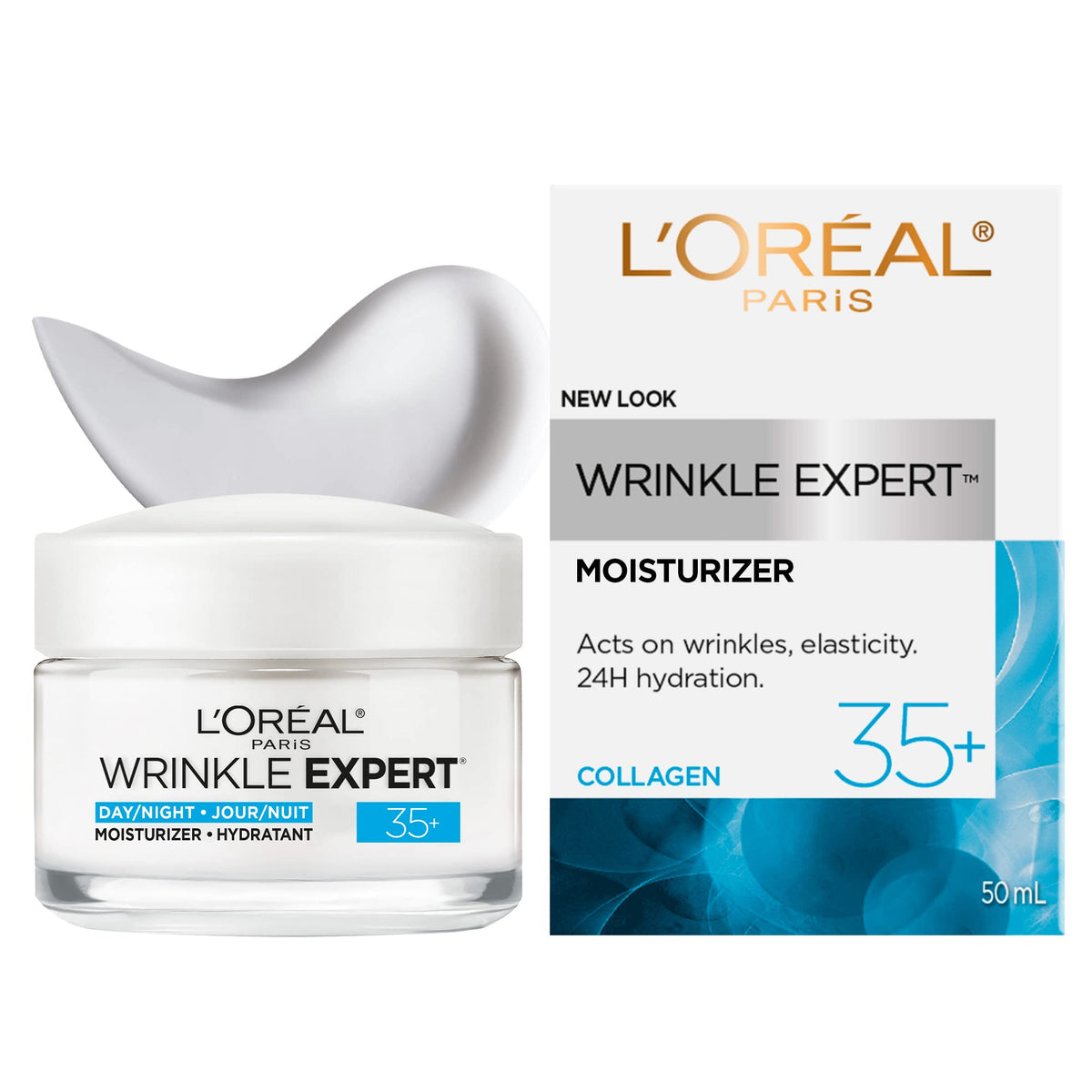 L’Oréal Paris Wrinkle Expert 35+ Anti Aging Day Face Moisturizer & Night Face Cream, Collagen Cream for Face to Reduce the Look of Wrinkles, Provides 24HR Hydration, 50mL