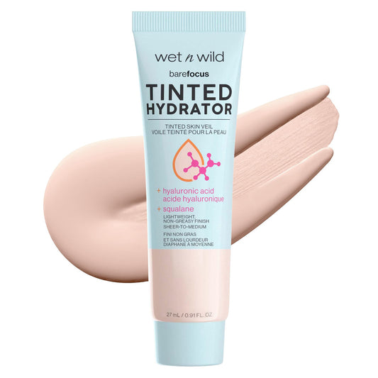 wet n wild Bare Focus Tinted Hydrator Matte Natural Finish, Oil-Free Tinted Face Moisturizer Makeup, Hyaluronic Acid, Squalane, Sheer To Medium Coverage – Porcelain