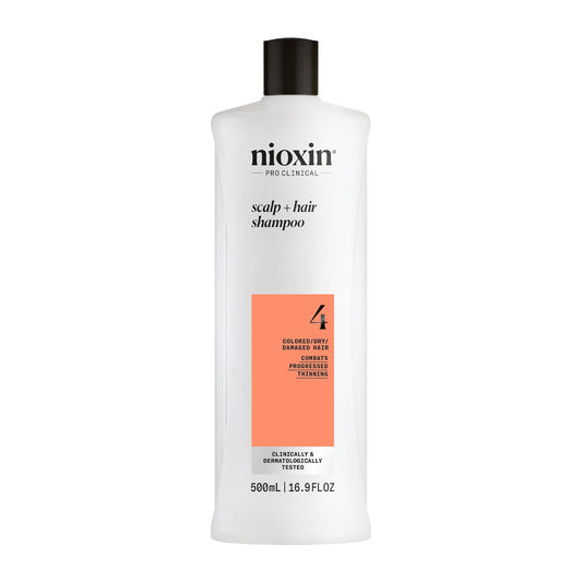 Nioxin System 4 Scalp + Hair Shampoo - Hair Thickening Shampoo For Damaged Hair with Progressed Thinning, 16.9 fl oz (Packaging May Vary)