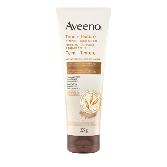Aveeno Tone and Texture Renewing Body Scrub, Oat & Niacinamide Exfoliant, Paraben Free, Uneven Skin Exfoliator, 227g, (Pack of 1), 0.028 cubic_feet