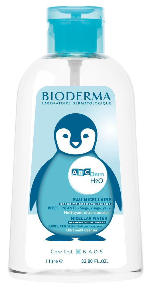 Bioderma ABCDerm H2O, Gentle Skin Cleanser and Moisturizing Micellar Water for Baby Skin Care, 33.8 Fl Oz