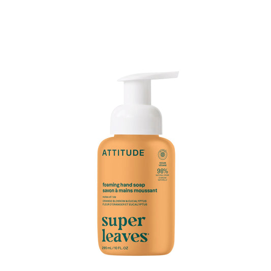 ATTITUDE Foaming Hand Soap, Made in Canada, EWG Verified, Dermatologically Tested, Plant and Mineral-Based, Vegan Personal Care Products, Orange Blossom & Eucalyptus Scent, 295 mL