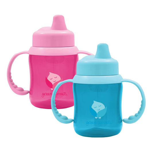 green sprouts Non-Spill Sippy Cup | One-Way Valve for Easy Transition from Bottle |Firm spout Made from Safer Plastic |Dishwasher Safe| Pink & Aqua | 2-pk | 6 Ounce