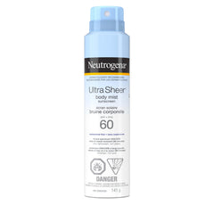 Neutrogena Ultra Sheer Body Mist Sunscreen SPF 60 - Lightweight Spray with Broad Spectrum UVA/UVB Protection - Non-Greasy, Water Resistant Formula, 141g