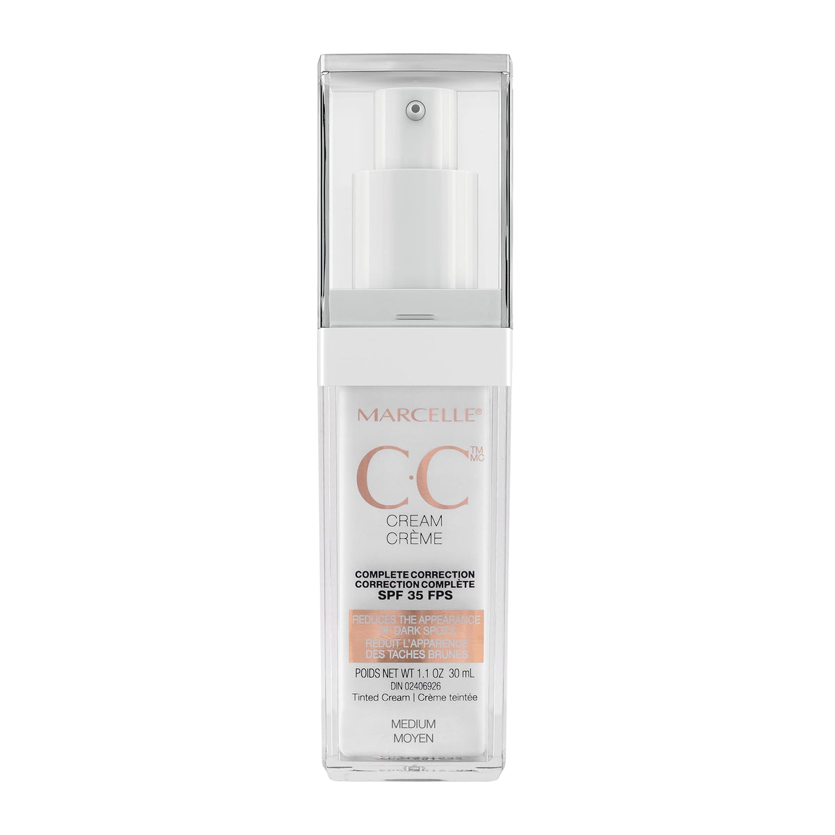 Marcelle CC Cream SPF 35, Medium, Complete Correction, Tinted Moisturizer, Non-Comedogenic, Perfume-Free, Paraben-Free, Oil-Free, Hypoallergenic, Cruelty-Free, 30 mL