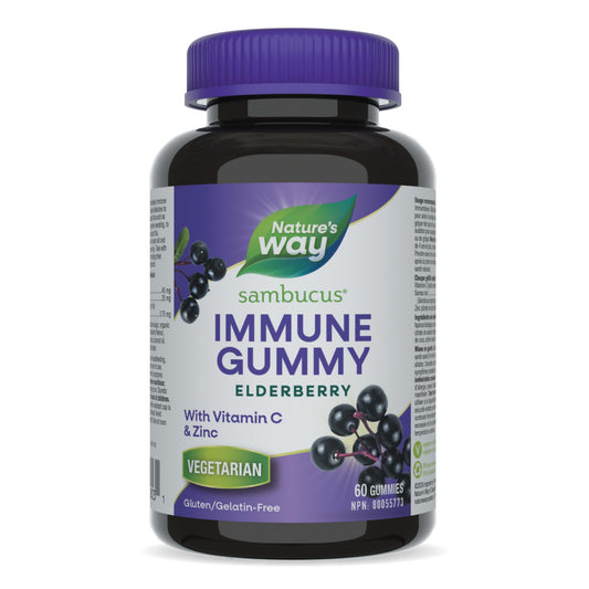 Nature's Way Sambucus Immune Support Gummies – Elderberry with Vitamin C & Zinc – Supports Immune Function and Relieves Cold & Flu Symptoms – Vegetarian, Gluten-Free for Adults & Kids 4+ – 60 Gummies