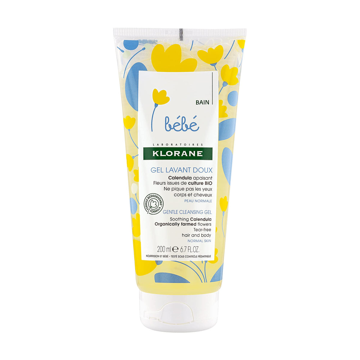 Klorane - Baby Gentle Cleansing Gel with Calendula - Hair and Body - Infant & Baby from birth - Biodegradable - 200ml