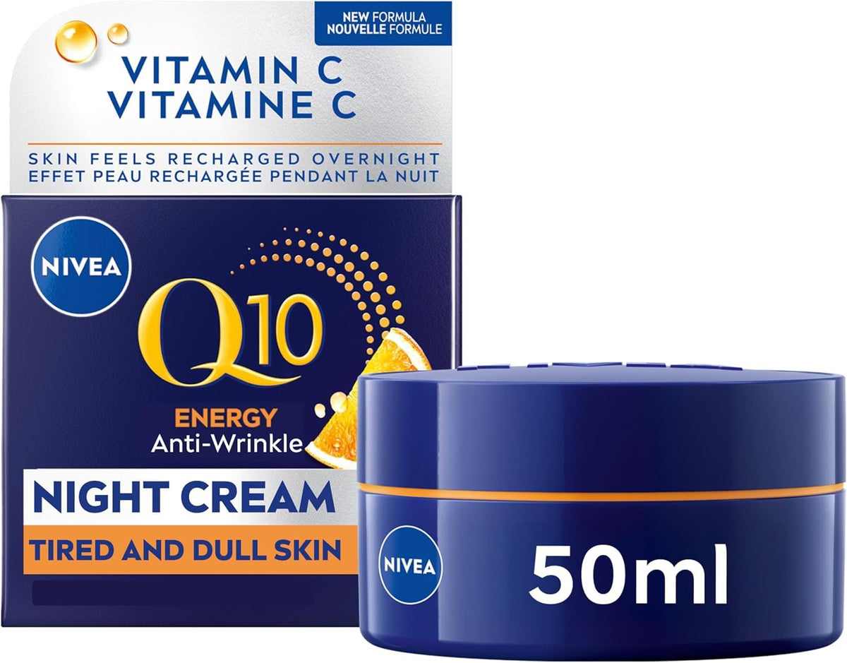 NIVEA Q10 Energy Anti-Wrinkle Night Face Cream, 50ml | Anti wrinkle face moisturizer with Vitamin C and E
