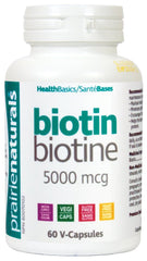Prairie Naturals Biotin 5,000 mcg helps to maintain healthy hair, skin, and nails, improves splitting and brittle fingernail, promotes thicker hair- 60 Vegan Capsules