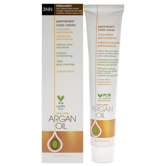 One n Only Argan Oil Permanent Color Cream - 3NN Rich Natural Dark Brown Hair Color Unisex 3 oz