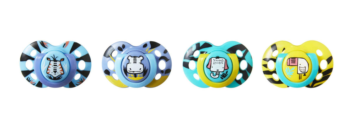 Tommee Tippee Fun Style Pacifiers, Symmetrical Design, BPA-Free Silicone Binkies, 6-18 months, Pack of 4 Pacifiers