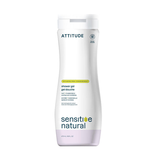 ATTITUDE Body Wash for Sensitive Skin, Made in Canada, EWG Verified Shower Gel, Soothing Oat, Dermatologically Tested, Plant and Mineral-Based, Vegan Personal Care, Chamomile, 473 mL