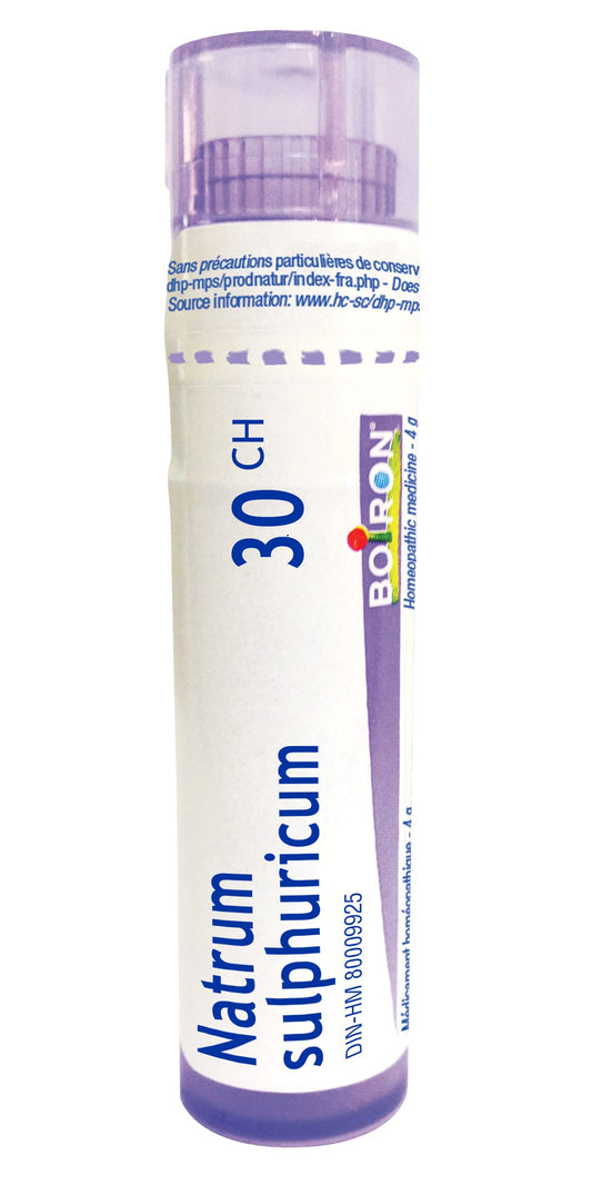 Boiron Natrum sulfuricum 30ch,Homeopathic medicine. Each tube contains 4 g (approximately 80 pellets)