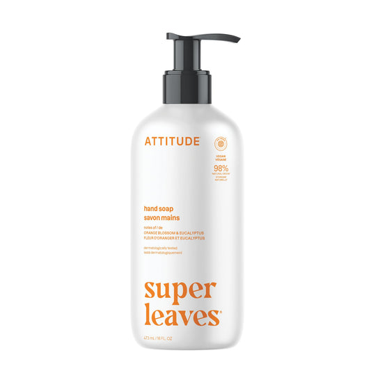 ATTITUDE Liquid Hand Soap, Made in Canada, EWG Verified, Plant and Mineral-Based, Vegan Personal Care Products, Orange Blossom & Eucalyptus Scent, 473 mL
