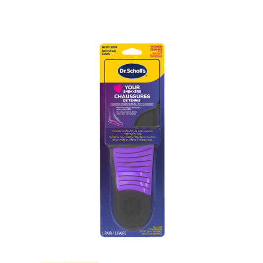 Dr. Scholl's® Love Your SNEAKERS Full Length Insoles, All-day Comfort for Slip on & High Top Sneaker, Prevent Discomfort, Arch Support, Absorb Shock, Trim Insert to Fit Shoe, Women Size 6-10, 1 Pair