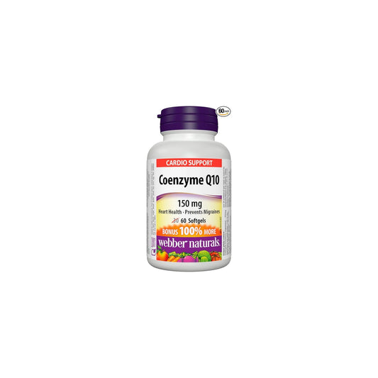 Webber Naturals Coenzyme Q10 (CoQ10) 150mg, 60 Softgels, High Potency Antioxidant, For Heart Health, Cellular Energy Production, and Migraine Support