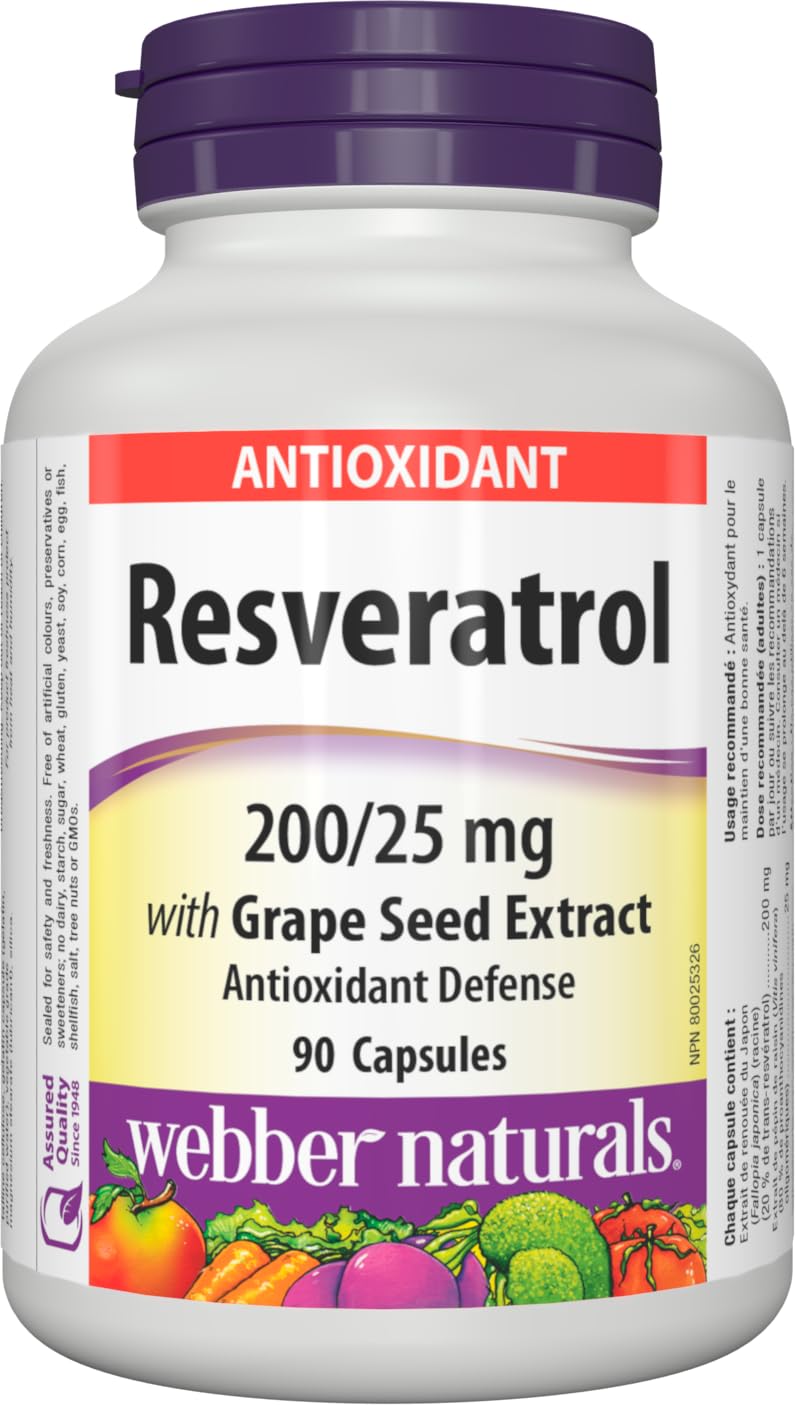 Webber Naturals Resveratrol with Grape Seed Extract, 90 Capsules, Antioxidant Support