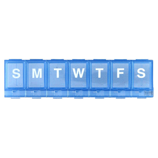 EZY DOSE Weekly (7-Day) Pill Planner, Medicine Case, Vitamin Organizer Box, Small Locking Compartments to Secure Prescription Medication and Prevent Accidental Spilling, Blue