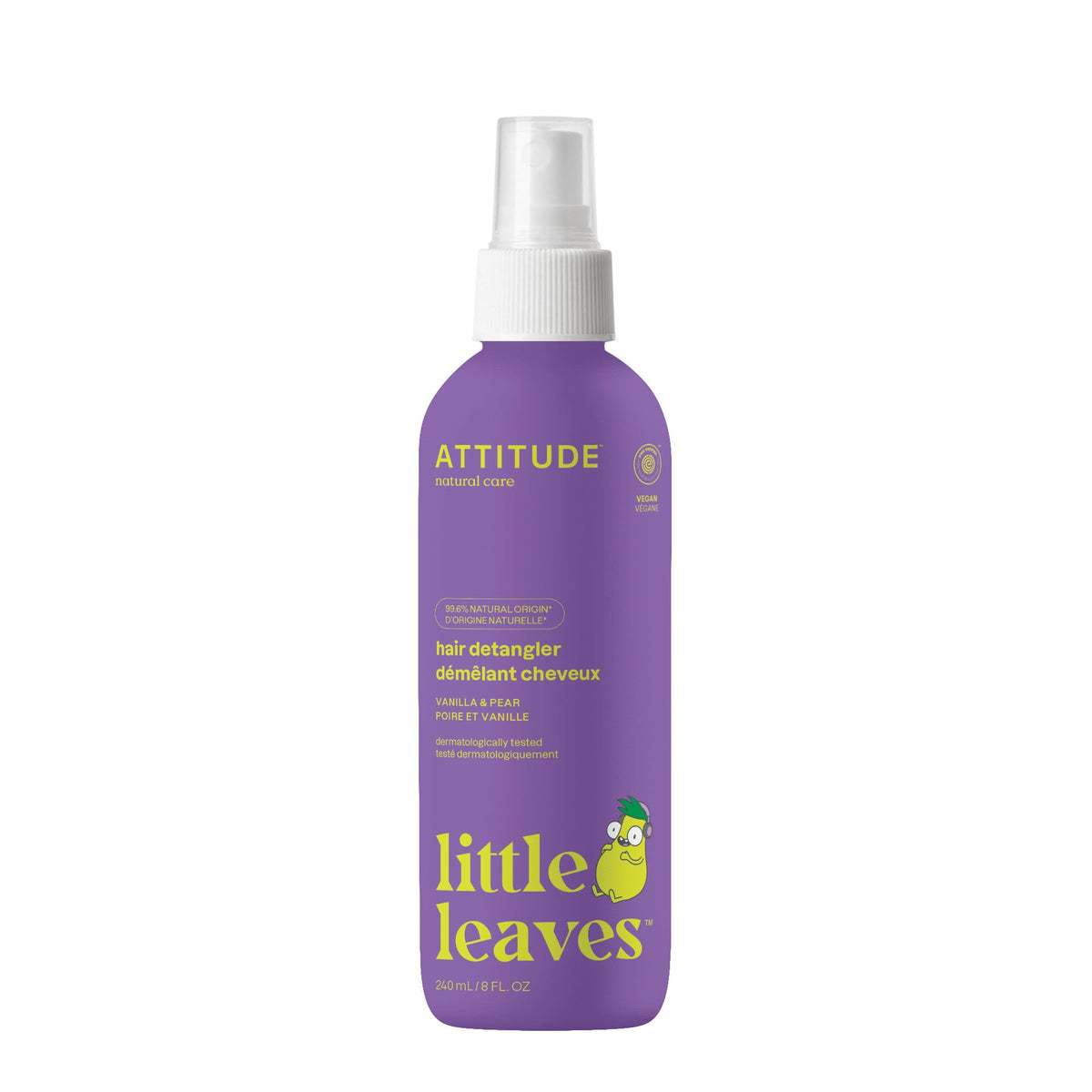 ATTITUDE Rinse-free Hair Detangler Spray for Kids, Made in Canada, EWG Verified, Leave In Product, Vegan, Vanilla and Pear, 240 mL