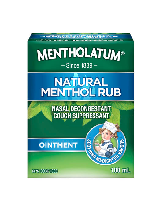 Mentholatum Natural Menthol Rub Ointment, Vapourizing Rub, Cough Suppressant & Nasal Decongestant, 100ml
