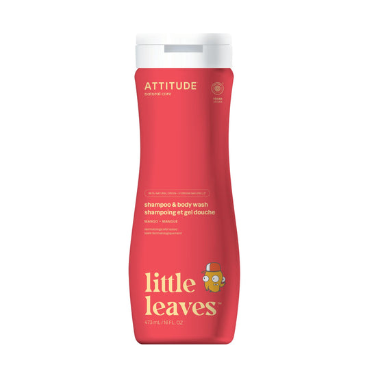 ATTITUDE Shampoo and Body Wash for Kids, Made in Canada, EWG Verified, Dermatologically Tested, Plant- and Mineral-Based Ingredients, Vegan and Cruelty-Free, Mango, 473 mL
