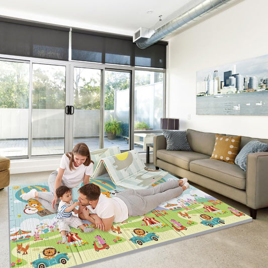 Lennox furniture Play Mat Extra Large 78'' x 70'', Folding Thick Playmat Reversible Waterproof Portable Kids Playmat Non Toxic, Multicolor