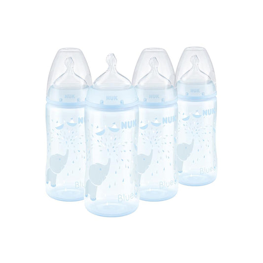 NUK Smooth Flow Bottle, 10oz, 4 Pack, Blue Elephant