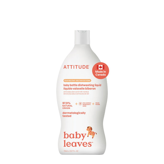 ATTITUDE Baby Bottle & Dish Soap, EWG Verified Bottle Cleaner, Dye Free, Removes Milk Residue & Grease, Vegan, Pear Nectar, 700 mL