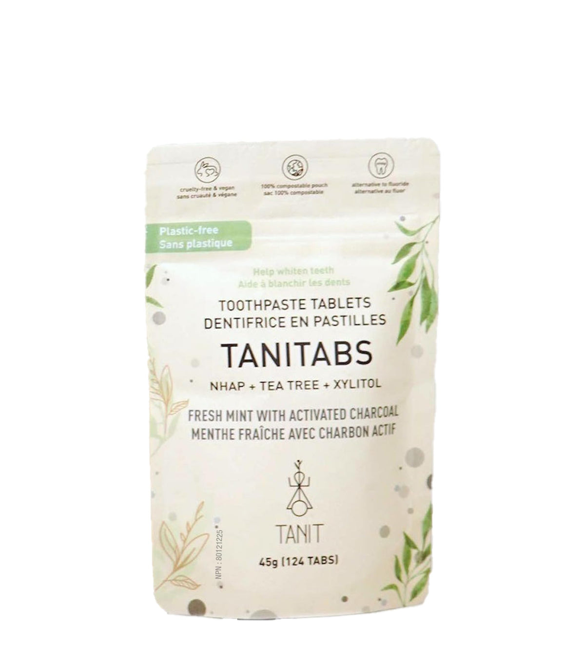 TANIT - TANITABS Fresh Mint Charcoal Toothpaste - 124 Tablets - Vegan, Fluoride-Free & Eco-Friendly - Natural Fresh Mint Flavor - Gum & Teeth Care - Zero-Waste Travel Toothpaste