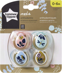 Tommee Tippee Moda Pacifiers, Symmetrical Design, BPA-Free Silicone Binkies, 0-6 months, Pack of 4 Pacifiers