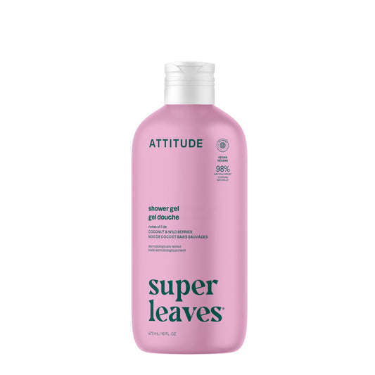 ATTITUDE Body Wash, Made in Canada, EWG Verified Shower Gel, Dermatologically Tested, Plant and Mineral-Based, Vegan Personal Care Products, Coconut & Wild Berries Scent, 473 mL
