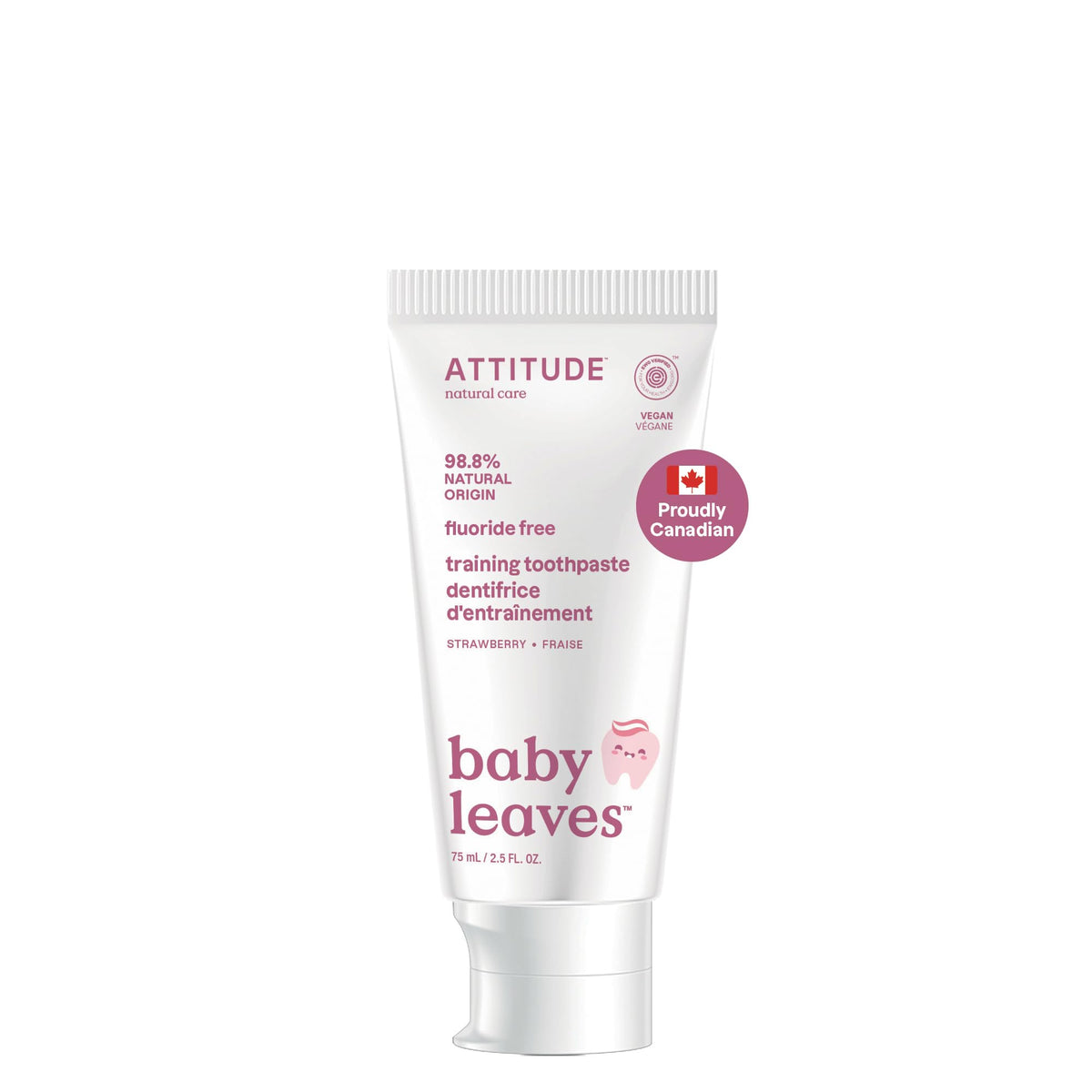 ATTITUDE Fluoride-Free Training Toothpaste for Baby and Child, Made in Canada, EWG Verified, Plant and Mineral-Based Ingredients, Vegan Baby Products, Strawberry, 75 grams