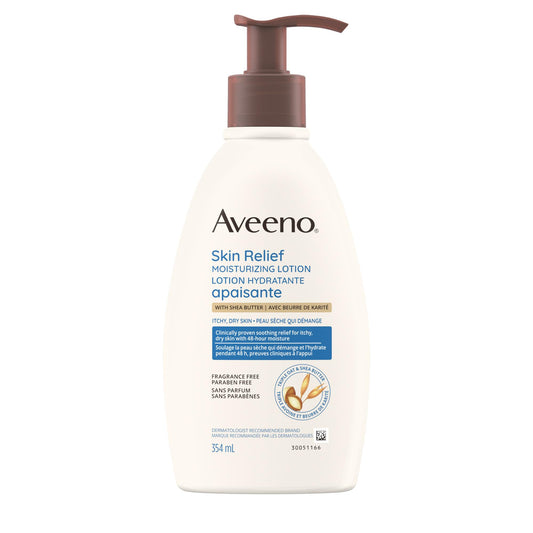 Aveeno Skin Relief Moisturizing Lotion, Shea Butter, Oat, Dimethicone, Dry Skin Body Moisturizer, Fragrance Free, 354mL