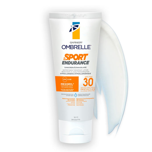 Garnier Ombrelle Sport Endurance Sunscreen Lotion, SPF 30, Compact Broad Spectrum High Protection, Water and Sweat Resistant, Travel Size, Hypoallergenic, Non-Comedogenic, 50ml