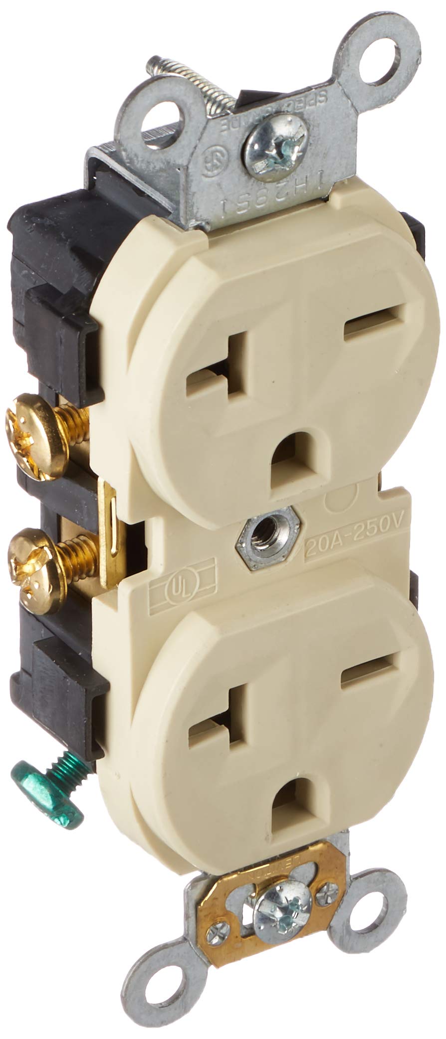 Leviton Narrow Body Duplex Receptacle 20 Amp, 250 Volt, Straight Blade, Commercial Grade, Self Grounding, 5822-I, Ivory