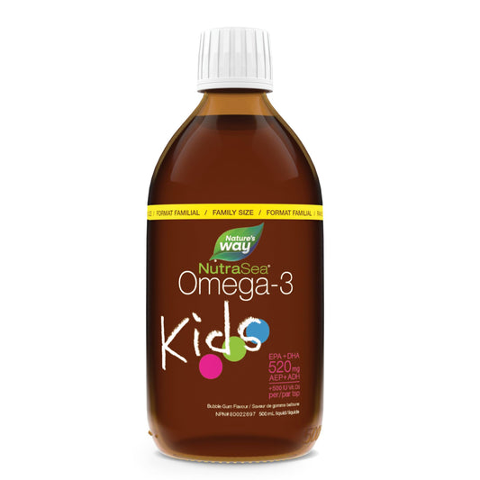 Nature's Way NutraSea Kids Omega 3 Fish Oil Liquid Supplement for Kids Ages 1 to 14 – Bubblegum Flavour – Brain & Eye Development – EPA & DHA, 500 mL Value Size