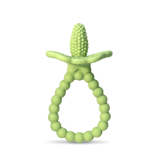RaZbaby Silicone Baby Teether, BerryBumps Textured Silicone Soothes Babies’ Sore Gums, Infant Front and Back Teething Relief Toy, BPA Free, Easy-to-Hold, RaZberry Plus Fruit Shape