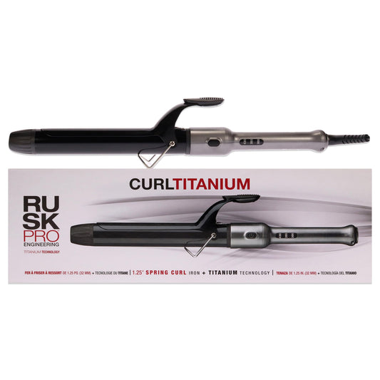RUSK PRO CurlTitanium 1.25 Inch Spring Curling Iron, For All Hair Types - Extended Barrel For Instant Smooth Curls or Textured Beach Waves, Fast Heat-Up & Cool-Down, Heats to 430 Degrees