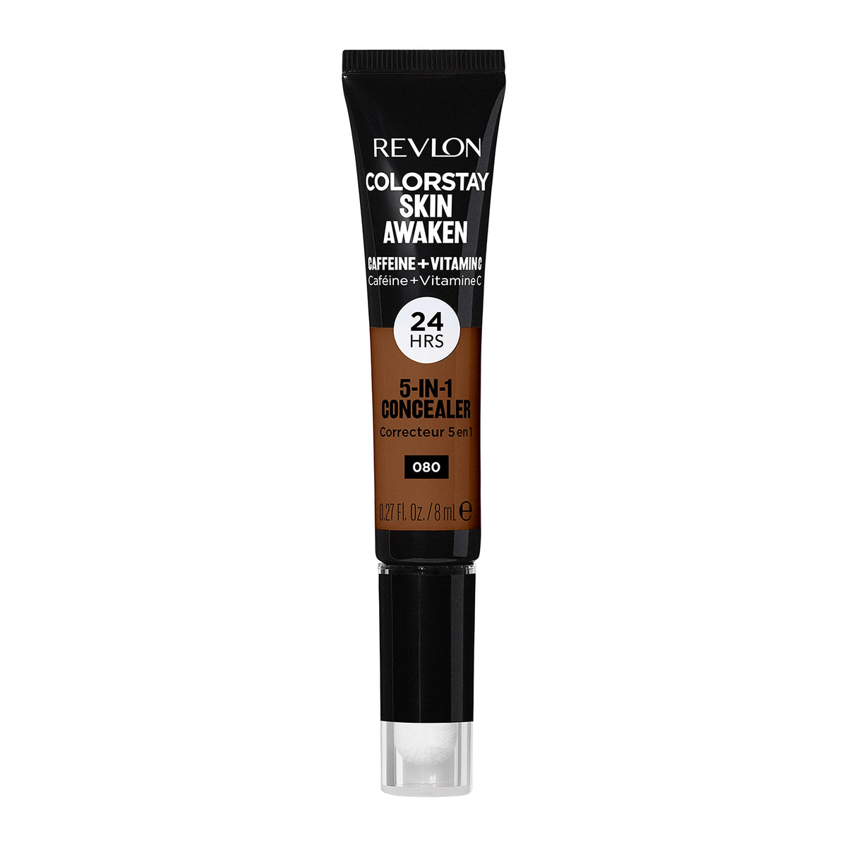 Revlon ColorStay Skin Awaken 5-in-1 Concealer, Lightweight, Creamy Longlasting Face Makeup with Caffeine & Vitamin C, For Imperfections, Dark Circles & Redness, 080 Coffee, 0.27 fl oz/ 8ml