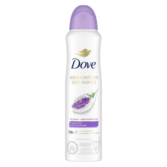 Dove Advanced Care Lavender Scent Dry Spray Antiperspirant Deodorant for Women with Pro-Ceramide Technology for Soft, Resilient Skin, 107g