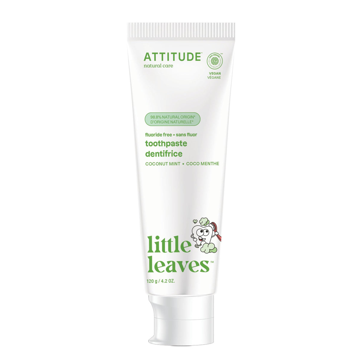 ATTITUDE Kids Fluoride-Free Toothpaste, Made in Canada, Plant- and Mineral-Based Ingredients, Vegan, Sugar-Free, EWG Verified, Coconut and Mint 120 grams