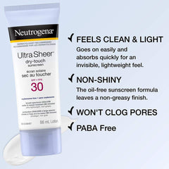 Neutrogena Sunscreen Lotion SPF 30, Ultra Sheer Dry-Touch Sun Cream, Oxybenzone-free, Dermatologist-tested, Water Resistant & Non-Greasy, 88mL