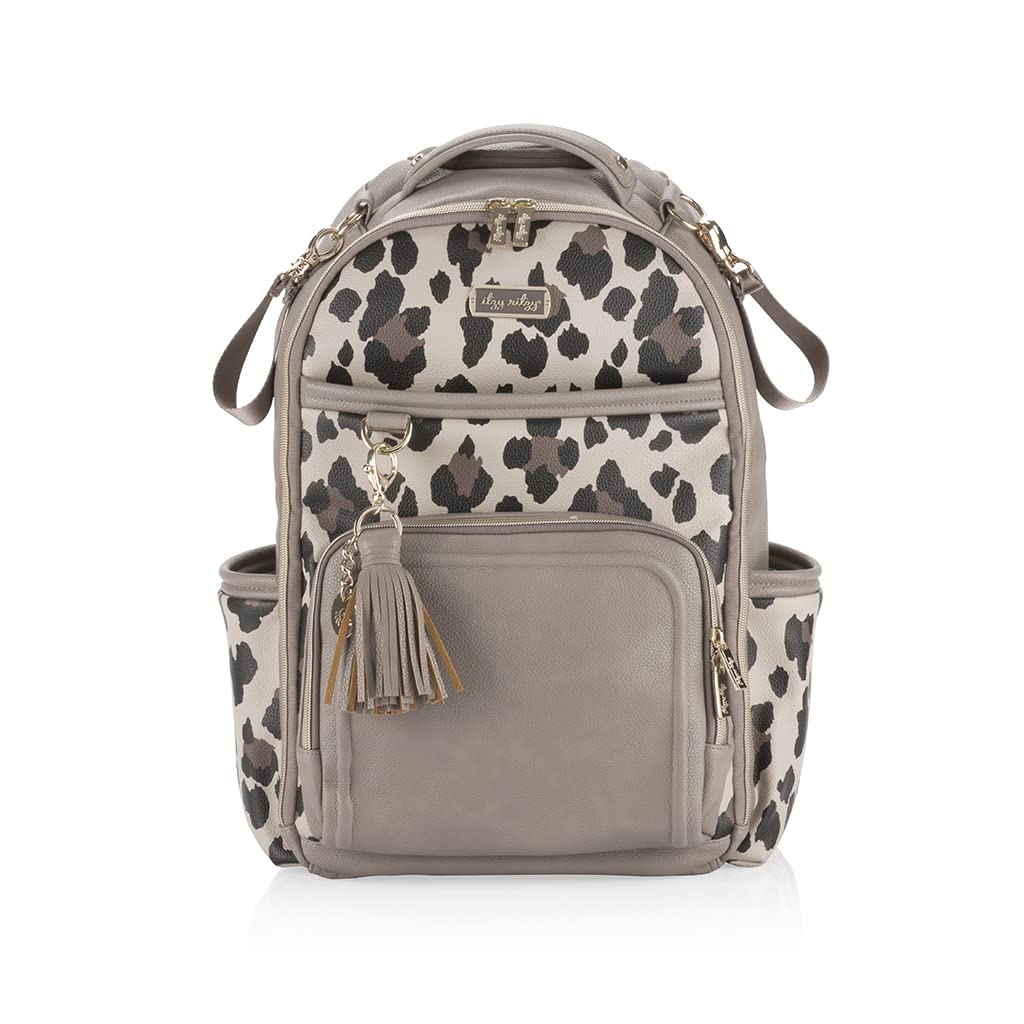 Itzy Ritzy Diaper Bag Backpack – Large Capacity Boss Plus Baby Backpack Diaper Bag Featuring 19 Pockets, Changing Pad, Stroller Clips, and Comfortable Backpack Straps, Leopard
