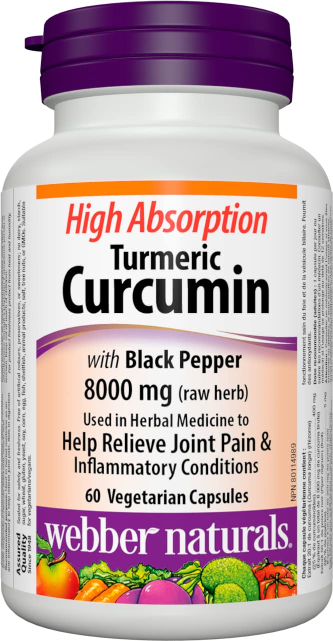 Webber Naturals Turmeric Curcumin with Black Pepper, High Absorption Formula for Joint & Inflammation Support, Antioxidant Supplement, 60 Capsules, Vegan