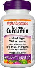 Webber Naturals Turmeric Curcumin with Black Pepper, High Absorption Formula for Joint & Inflammation Support, Antioxidant Supplement, 60 Capsules, Vegan