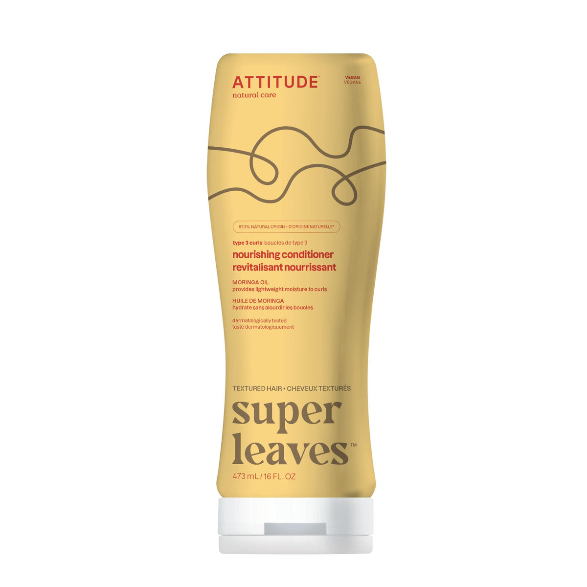 ATTITUDE Nourishing Conditioner for Curly Hair with Moringa Oil, Made in Canada, Vegan Detangler and Naturally Derived, 3a, 3b, 3c Curl Type, Provides Lightweight Moisture to Curls, 473 mL
